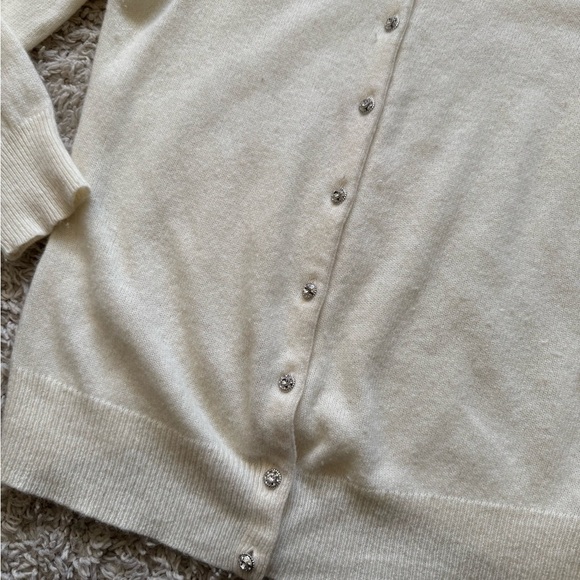 Vintage Express Cream Angora & Wool Blend Cardigan sweater  Rhinestone Buttons - Picture 6 of 7